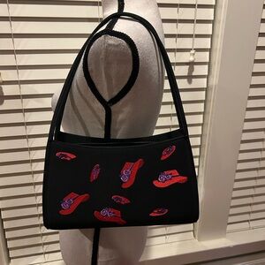 Red Hat Society Shoulder Bag Purse Black with Embroidered Red Hats